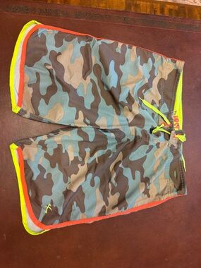 Men's Lost at Sea Camouflage Board Shorts with Neon Trim